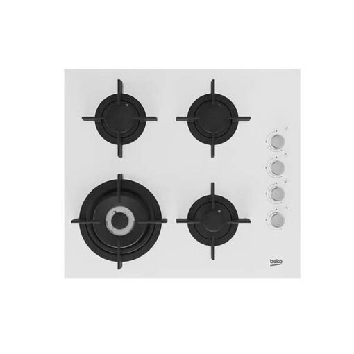 Beko White 60cm Gas Hob 3 Burners & 1 Wok Burner